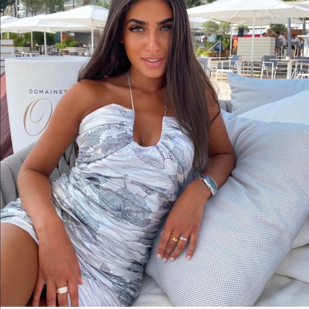 𝗡𝗪𝗧 𝗭𝗮𝗿𝗮 • Draped Dress Metallic Thread Exposed Shoulders Silver XS